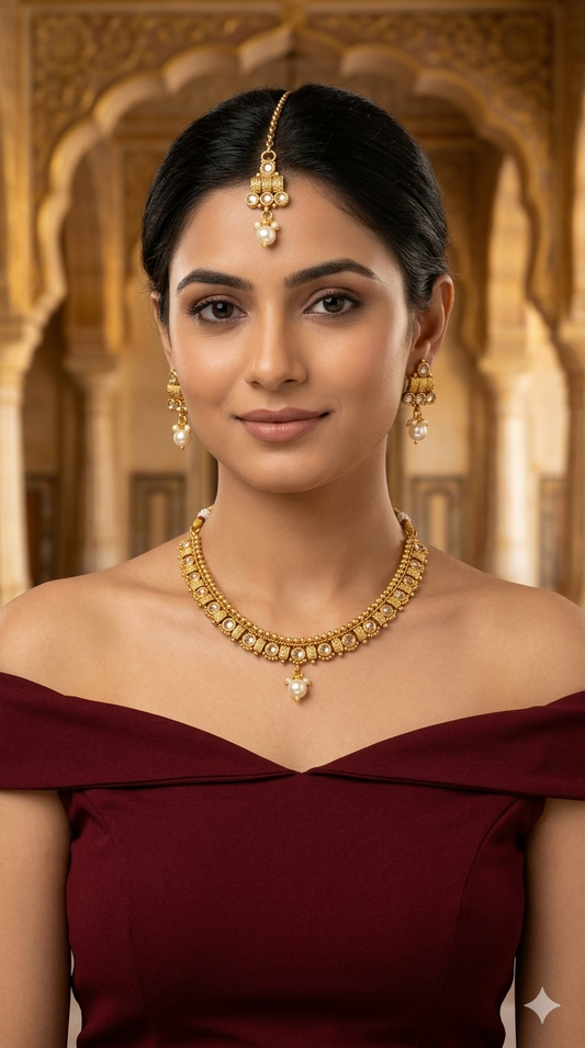 Gold polki White Necklace set/ Gold Midori Necklace set