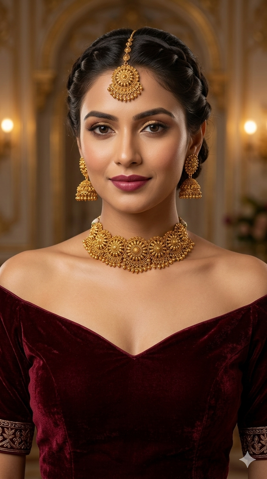 Gold Polki Choker Jewellery Selvi Set