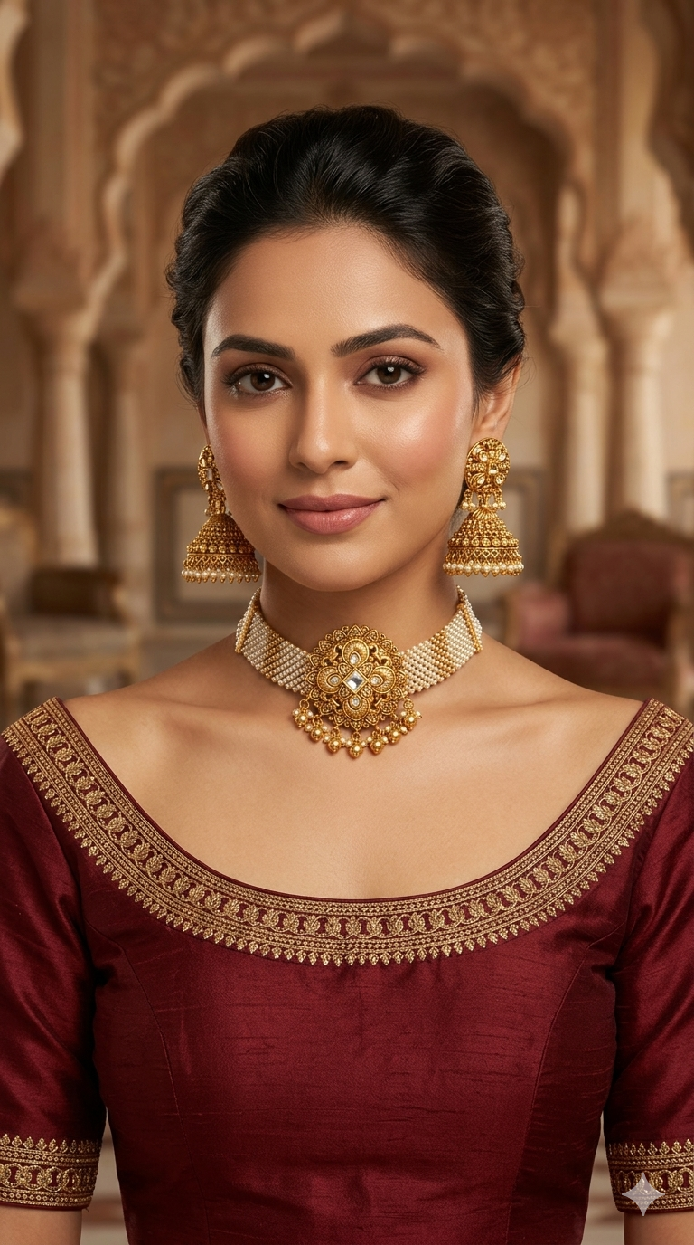 Gold Polki Choker Jewellery Akash Set
