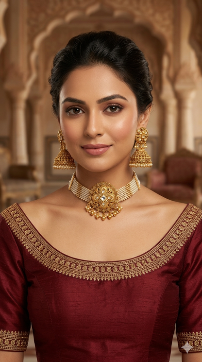 Gold Polki Choker Jewellery Akash Set