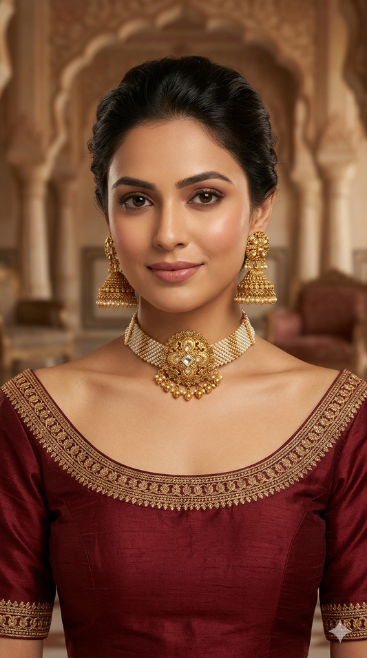 Gold Polki Choker Jewellery Akash Set