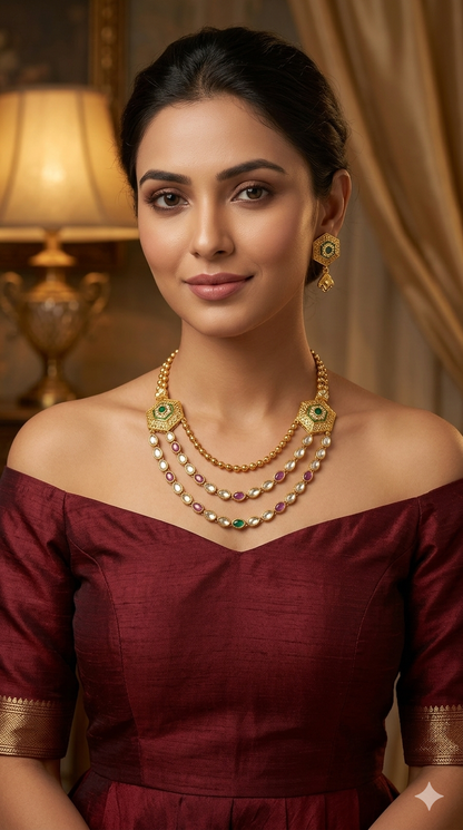 Gold White Polki Necklace Jewellery Harveen Set