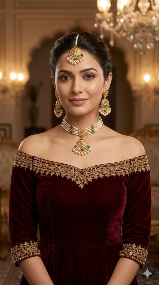 Gold Polish Multi Color Punjabi Look Palvir Necklace Sets
