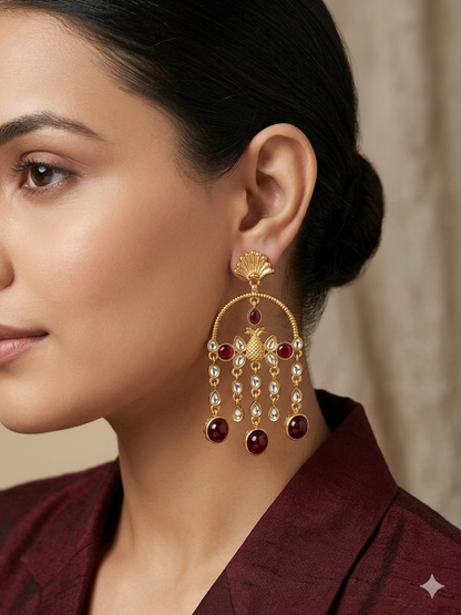 Antique Kundan Bollywood Indian Vail Earrings
