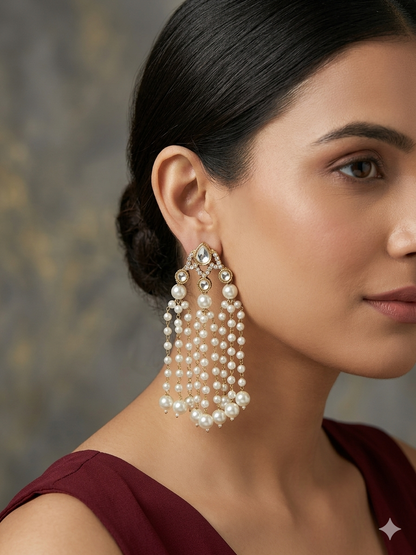 Antique White Kundan Bollywood Indian Charan Earrings