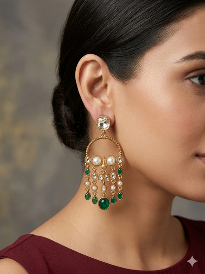 Antique Kundan Bollywood Indian Vail Earrings