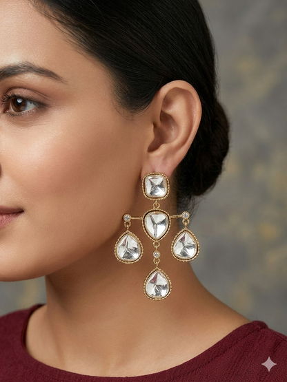 Antique White Kundan Bollywood Indian Charan Earrings