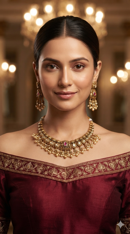 Gold Polki Necklace Jewellery Romi Set