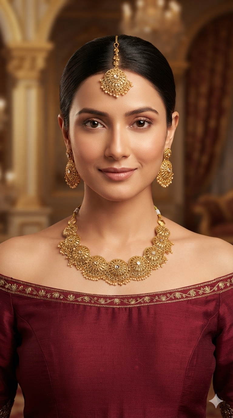 Gold Polki Necklace Jewellery Veerpal Set