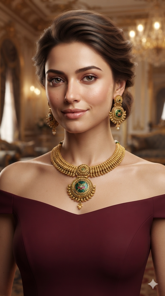 Gold Polki Ruby Sage Green Necklace Jewellery Host Set