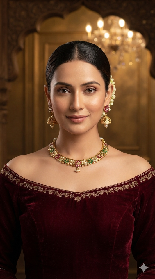 Gold Polki Ruby Green Necklace Jewellery Roma Set