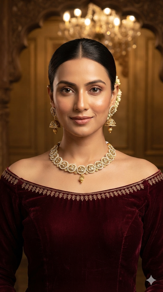Gold Polki White Necklace Jewellery Roma Set