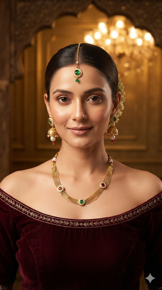 Gold Polki Ruby Green Necklace Jewellery Roma Set