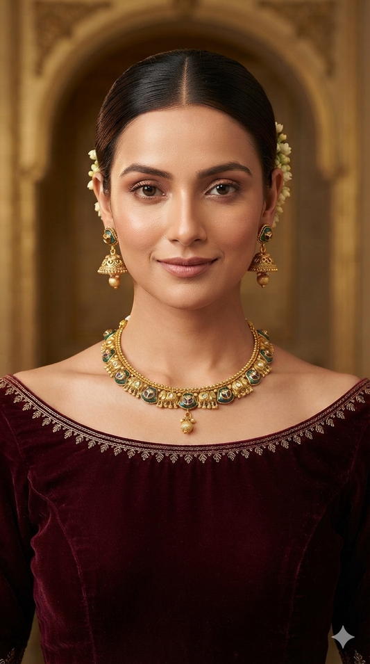 Gold Polki Ruby Sage Green Necklace Jewellery Roma Set