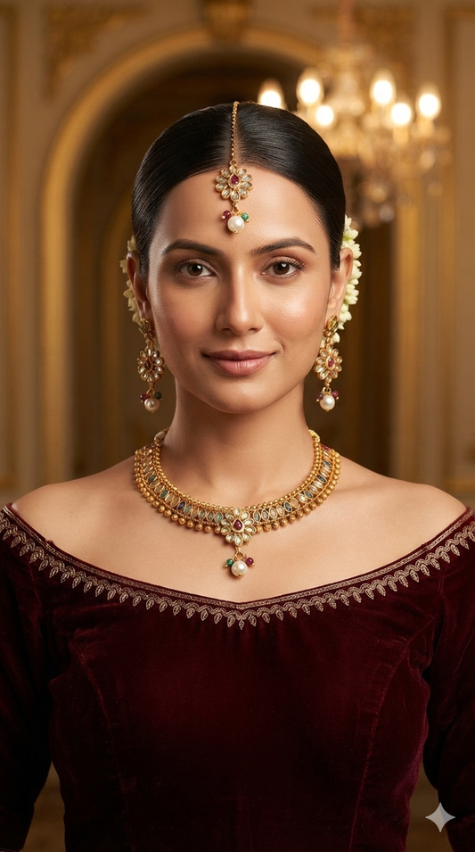 Gold Polki Ruby Green Necklace Jewellery Roma Set