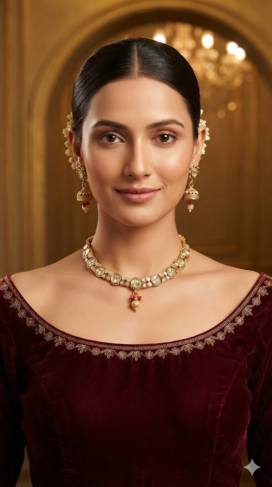 Gold Polki Ruby Necklace Jewellery Roma Set