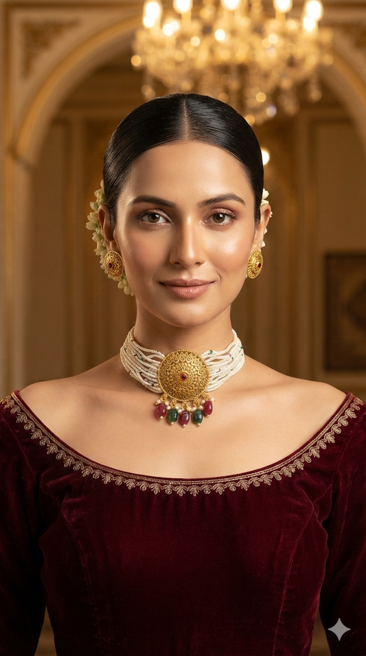 Gold Polki Ruby Green Choker Jewellery Able Set