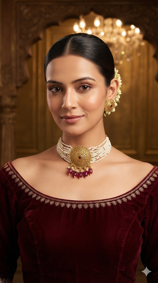 Gold Polki Ruby Choker Jewellery Able Set