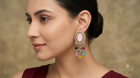 Gold Bollywood Multi Color Indian Sarpunch Earrings