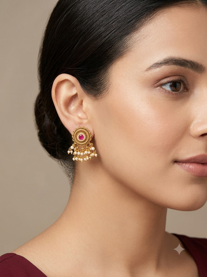 Gold Polki Ruby Yaad Earrings