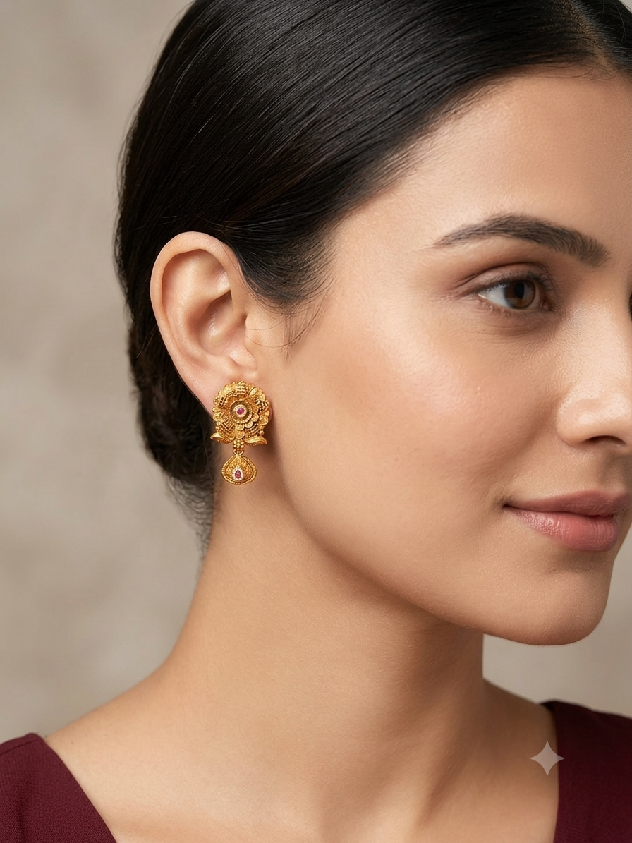 Gold Polki Ruby Yaad Earrings