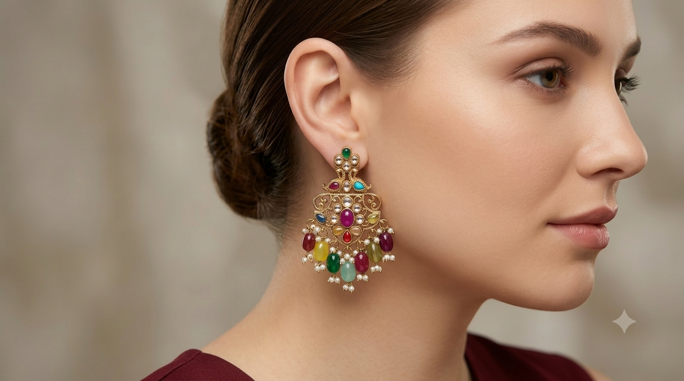 Antique  Kundan Bollywood Cora Earrings