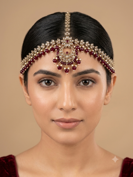 Antique Maroon Indian Sheesh Phool Headpiece Matha Patti