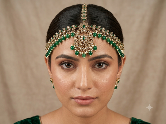 Antique Green Indian Sheesh Phool Headpiece Matha Patti