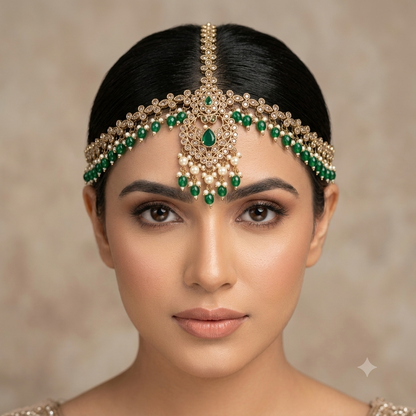 Antique Green Indian Sheesh Phool Headpiece Matha Patti