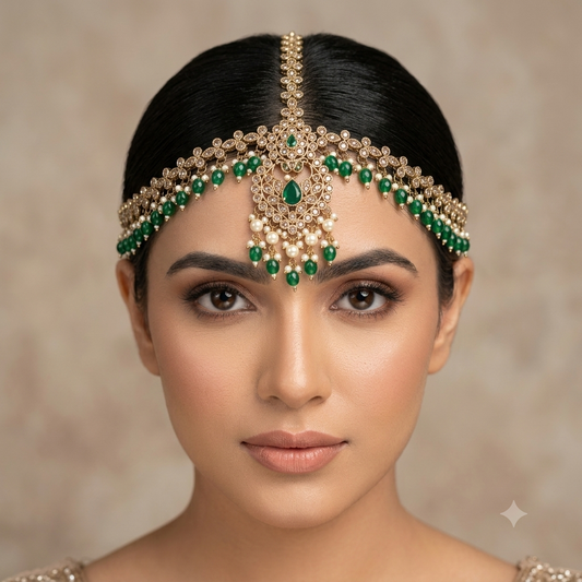 Antique Green Indian Sheesh Phool Headpiece Matha Patti