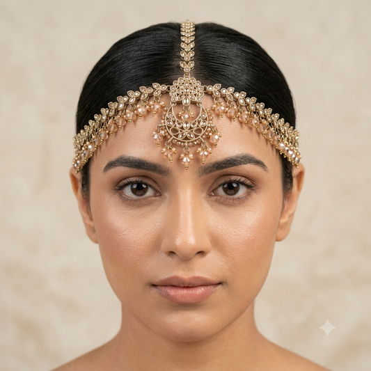 Antique Crystal Indian Sheesh Phool Headpiece Matha Patti