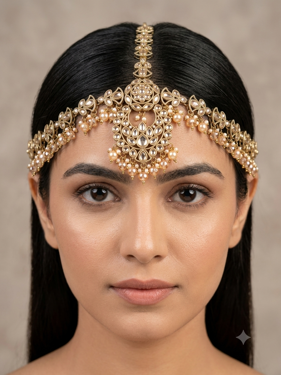 Antique Crystal Indian Sheesh Phool Headpiece Matha Patti