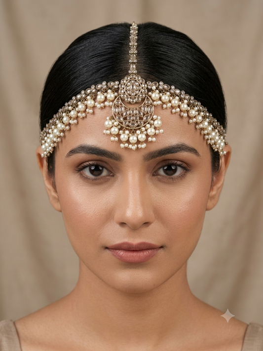 Antique White Indian Sheesh Phool Headpiece Matha Patti