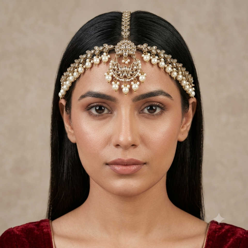 Antique White Indian Sheesh Phool Headpiece Matha Patti