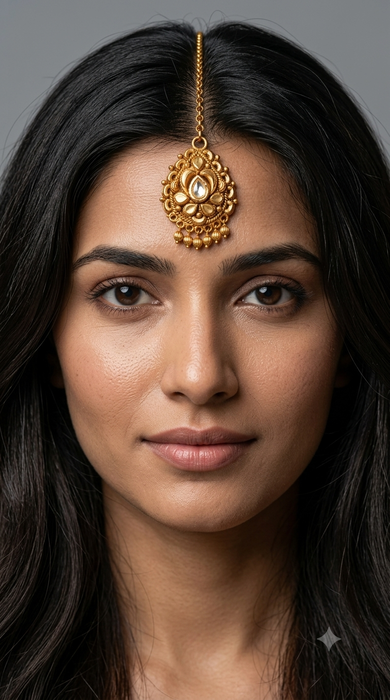 Gold polki Tikka Jewellery Indian Headpiece Jewellery