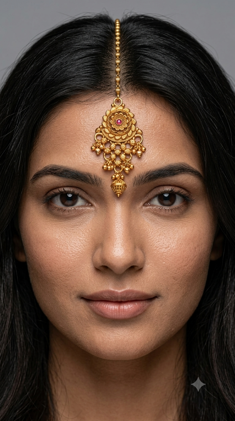 Gold polki Tikka Jewellery Indian Headpiece Jewellery