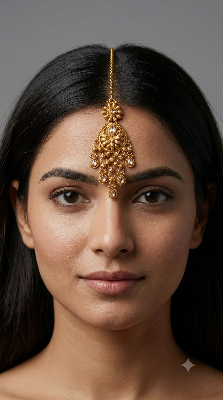 Gold polki Tikka Jewellery Indian Headpiece Jewellery