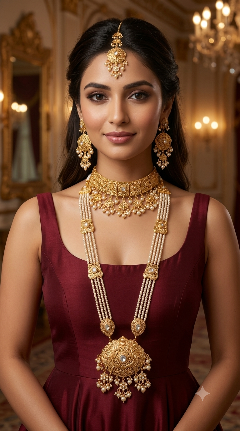Gold Polki Ranihaar Jewellery Sonia Set