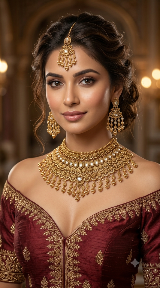 Gold Polki Kundan Indian Bridal Necklace Kang Set