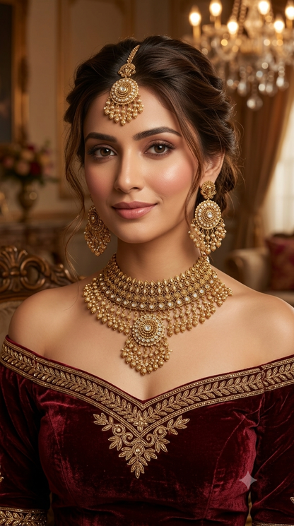 Gold Polki Kundan Indian Bridal Necklace Kang Set