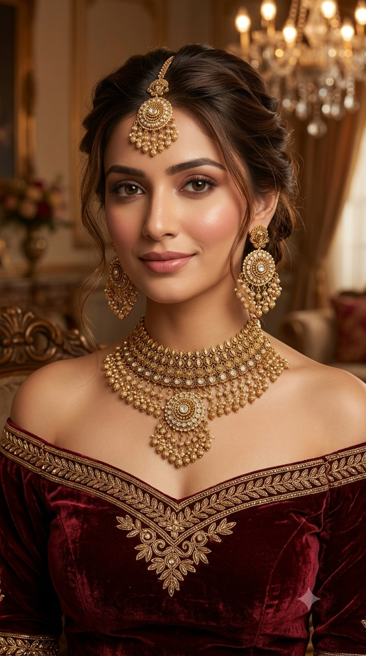 Gold Polki Kundan Indian Bridal Necklace Kang Set