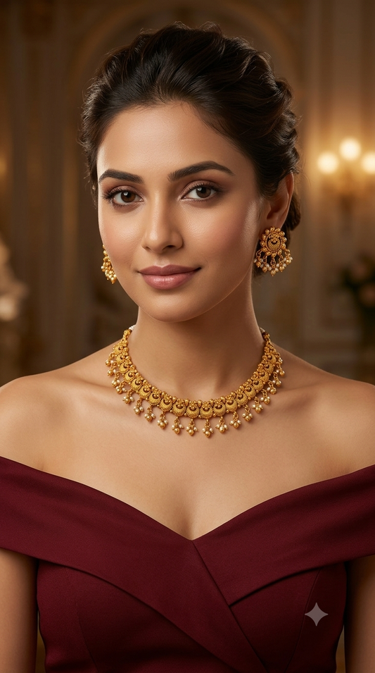Gold White Polki Necklace Jewellery Daiky Set