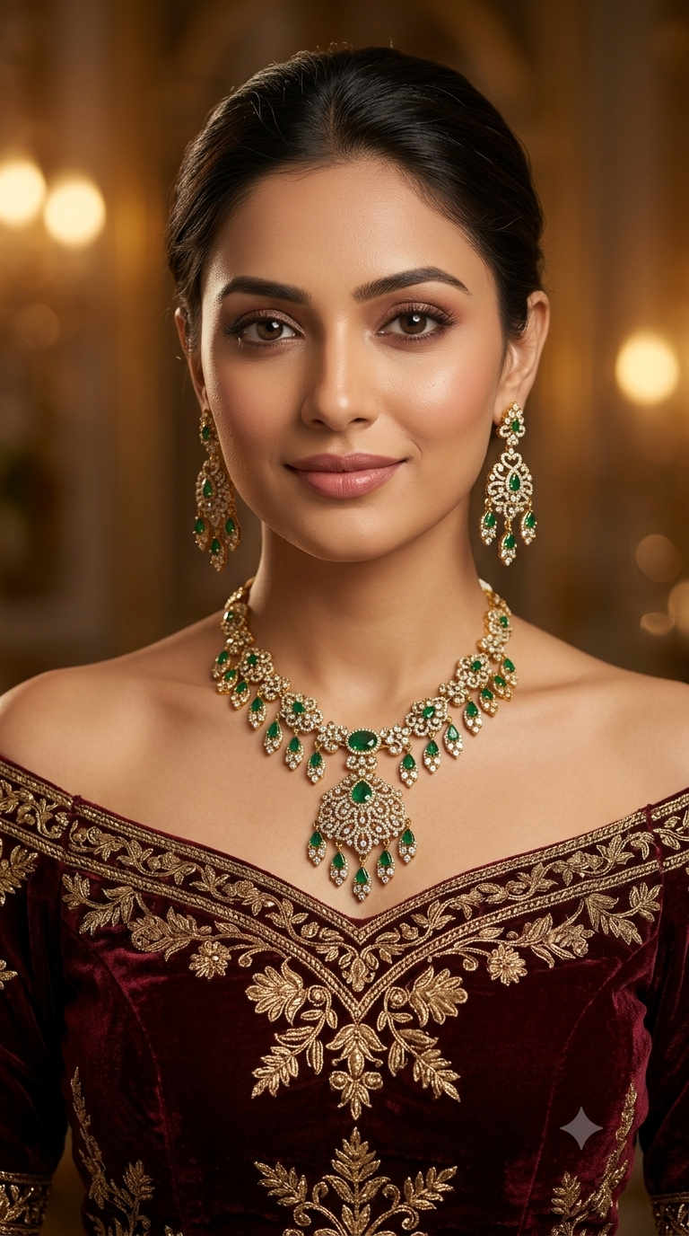 Antique Gold Green CZ Necklace Indian Jewellery Tyra Set