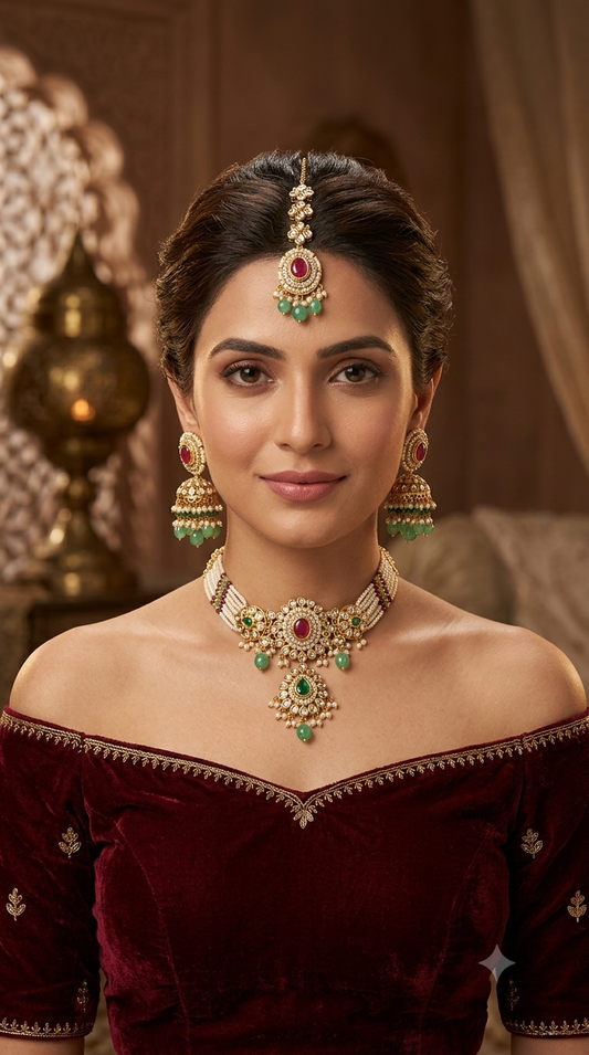 Ruby Sage Green Kundan Choker Jewellery Firoh Set