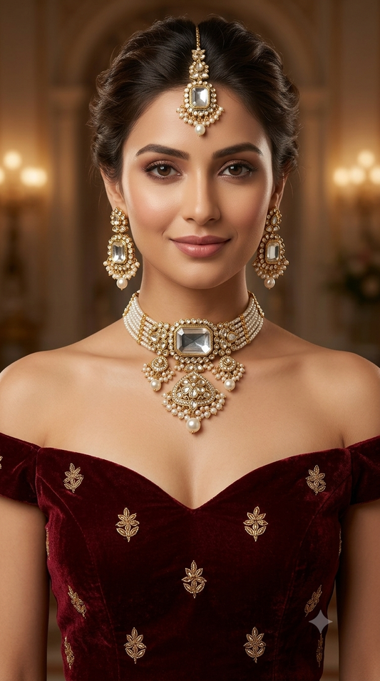 White kundan Choker Indian jewellery Gurleen sets