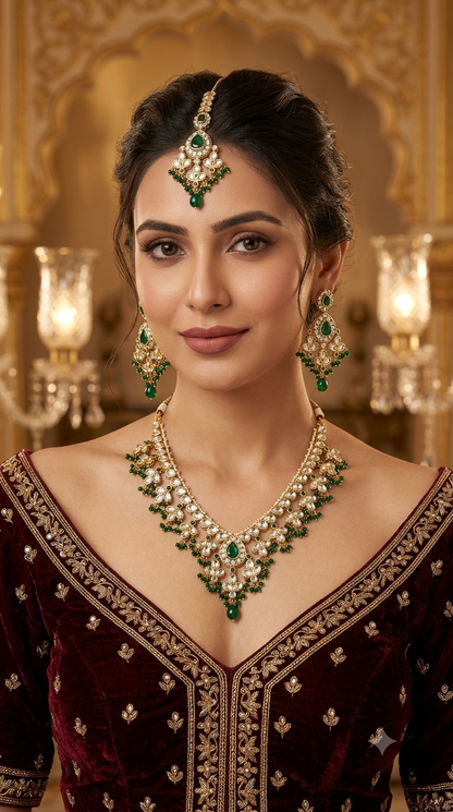 Green Kundan necklace Set/ kundan Indian jewelry kundan Shiza sets