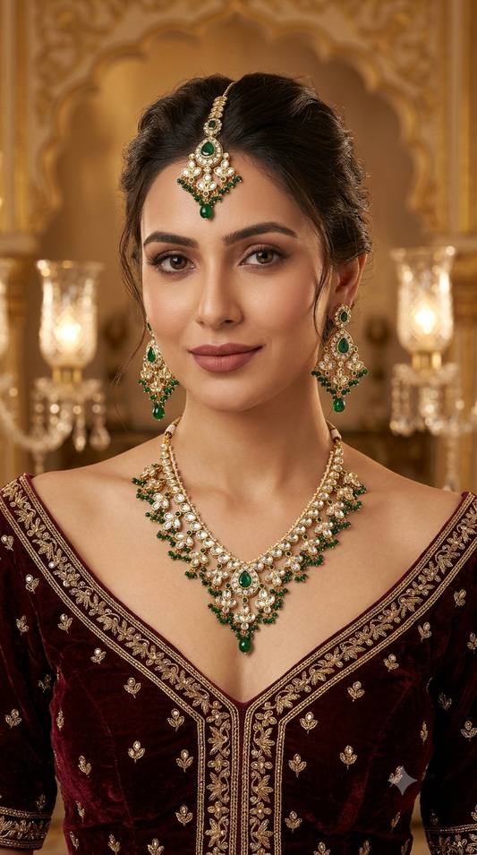 Green Kundan necklace Set/ kundan Indian jewelry kundan Shiza sets