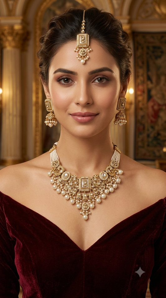 Gold Kundan necklace Set/ kundan Indian jewellery kundan Gurmeet sets