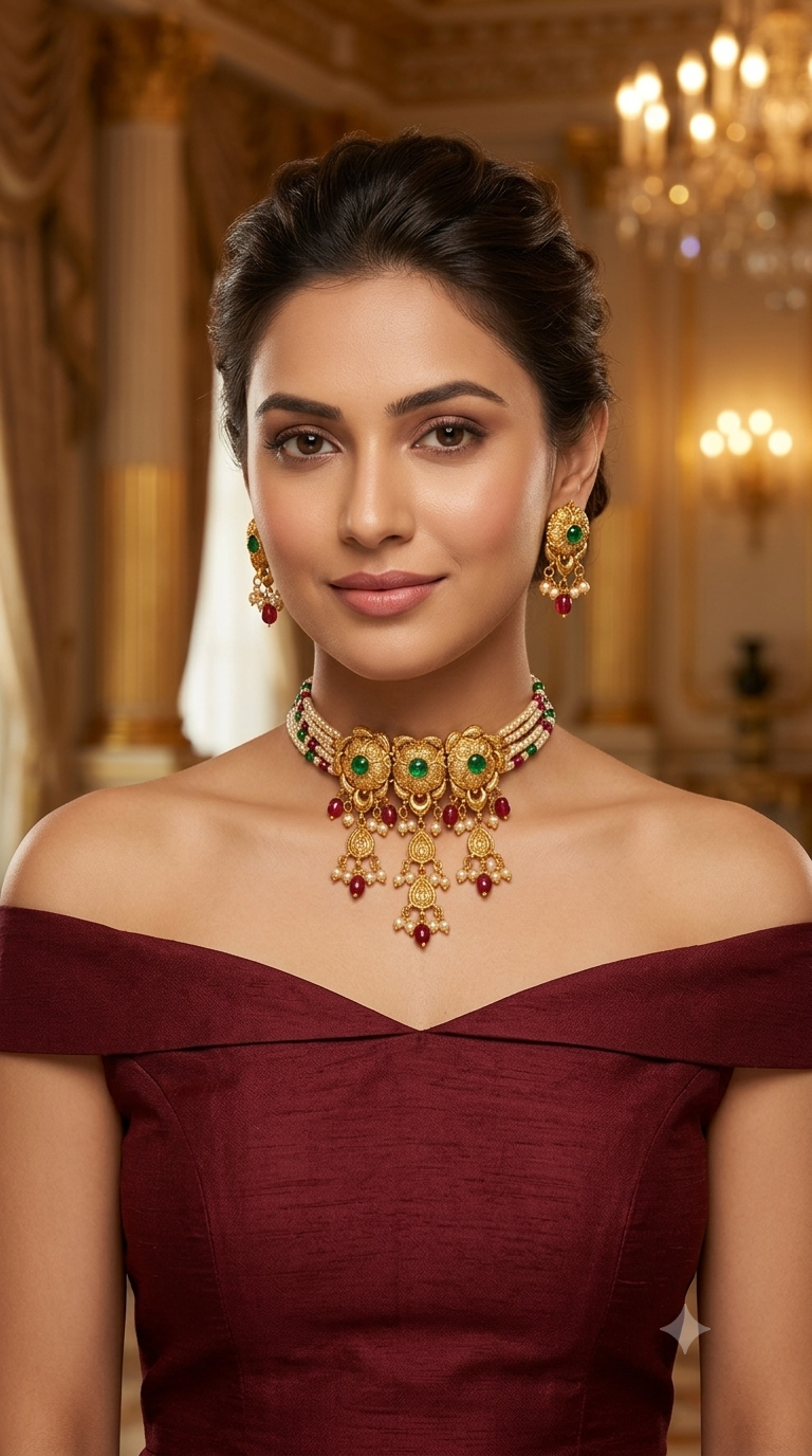 Ruby Green Gold Jadau Punjabi Style Necklace Indian Jewellery Smith Set