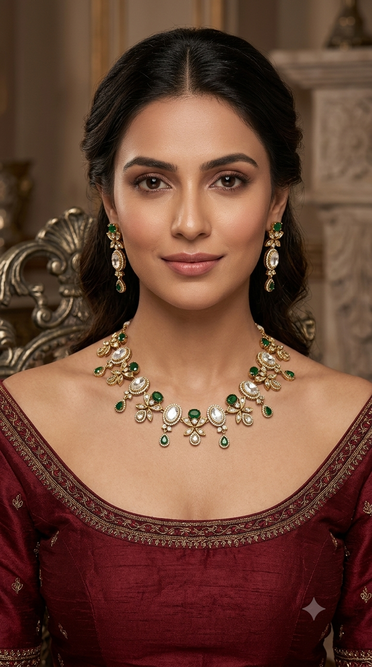 Ruby Moissanite Kundan Necklace Jewellery Chani Set